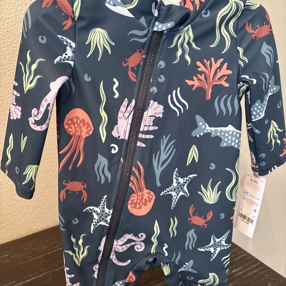 Carter's Other - Carter's Navy One-Piece Rashguard with Coral, Mint & Light Blue Sea Life Print